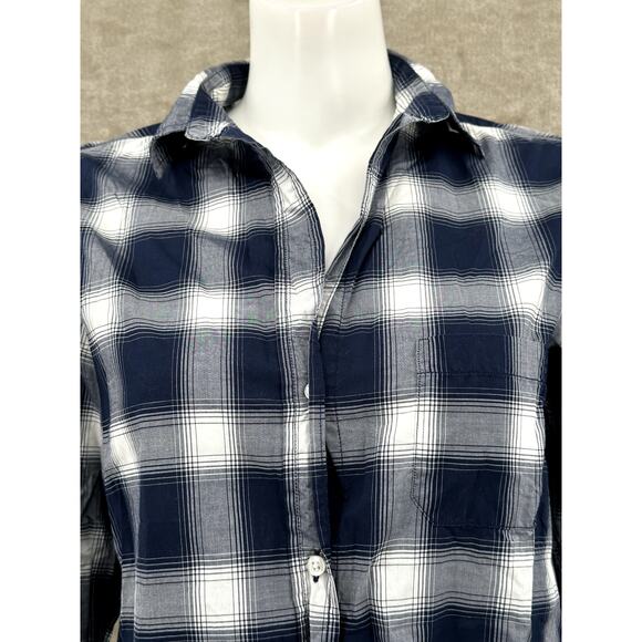 Grayson Frank & Eileen Top Womens 02 US Small Navy Gray Plaid The Hero Button Up - Picture 2 of 9